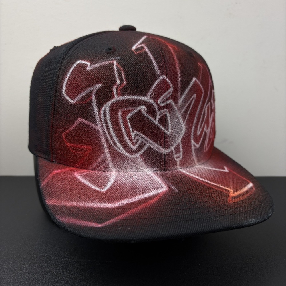 Custom Airbrush Graffiti All Over Red White Spray Snapback Hat Streetwear Y2K